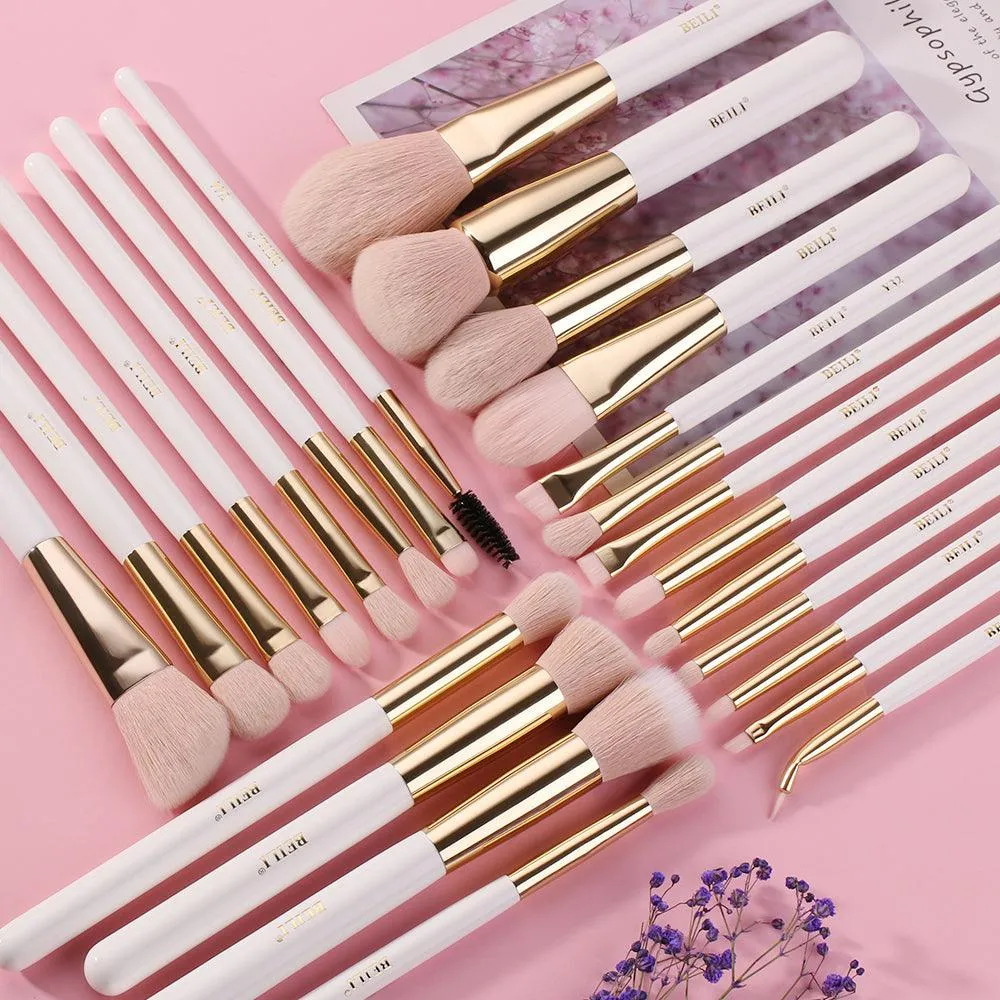 BEILI 25Pcs Premium Pink Vegan Makeup Brush Set WG25