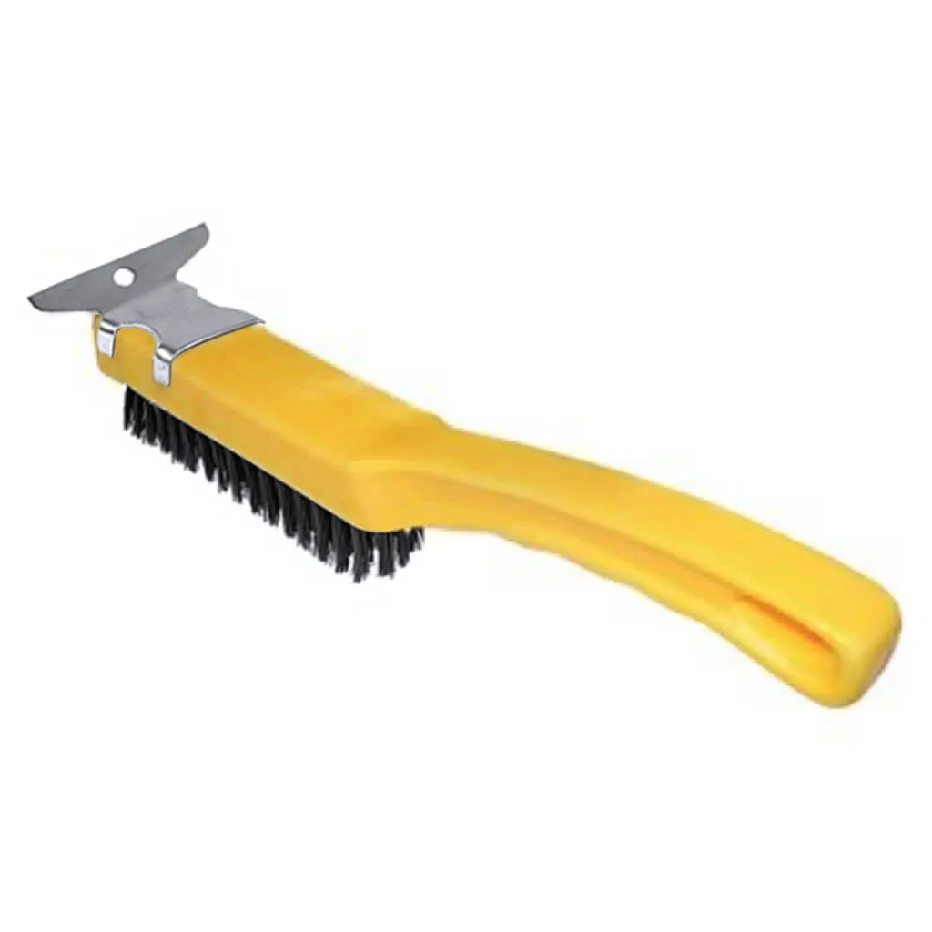 Bennett PLSWIRE444 4 in. Yellow Plastic Handle Wire Brush with Flat Scraper Tip