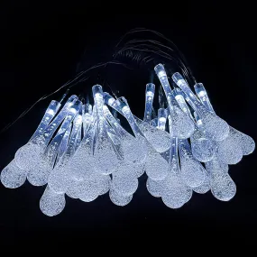 BigM Raindrop Shaped Cool White Glowing Outdoor Solar String Lights