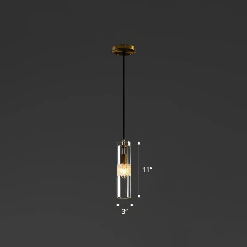 Black Crystal Pendant Dining Room Down Lighting: Elegant Tubular Hanging Lamp with 1-Bulb