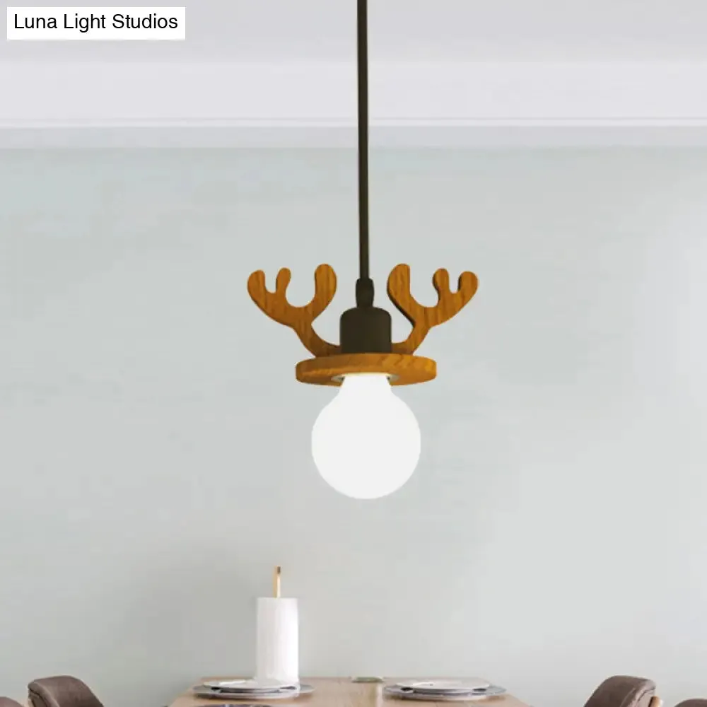 Black Iron Macaroon Antler Ceiling Pendant Light Fixture - 1 Bulb, Suspended, with or without Shade