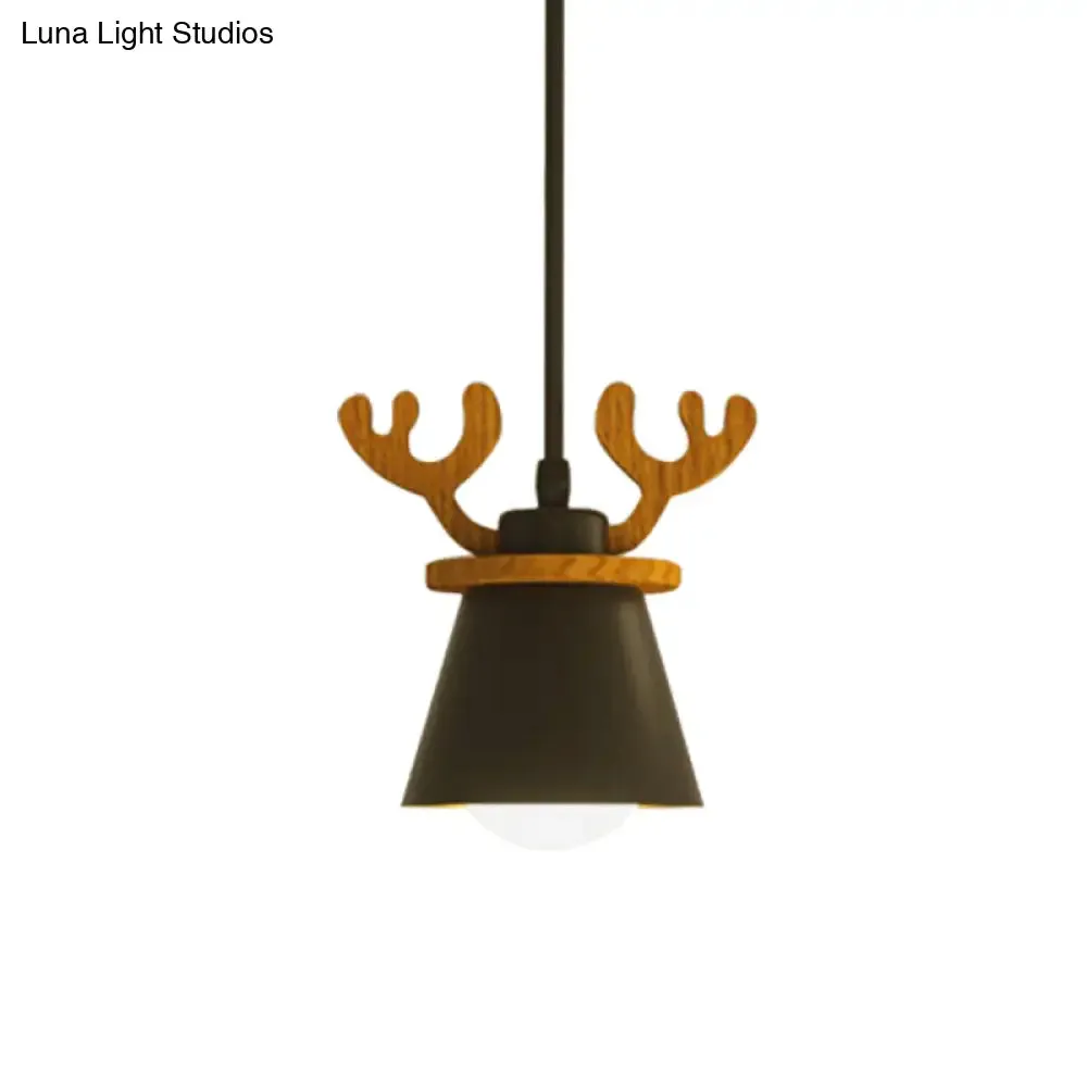 Black Iron Macaroon Antler Ceiling Pendant Light Fixture - 1 Bulb, Suspended, with or without Shade