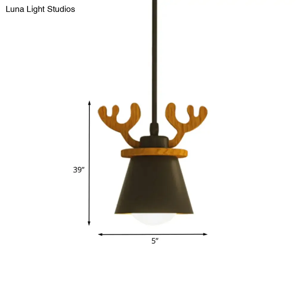 Black Iron Macaroon Antler Ceiling Pendant Light Fixture - 1 Bulb, Suspended, with or without Shade