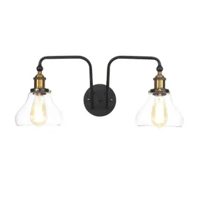 Black Pear/Bell Indoor Wall Mount Lamp with Clear Glass - 2-Light Sconce Light Fixture