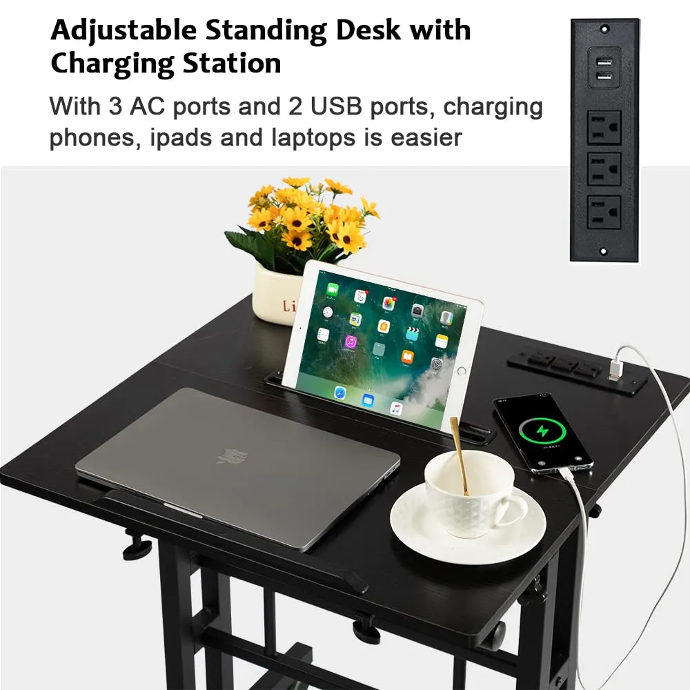 Black Upgrade Adjustable Standing Desk with Charging Station