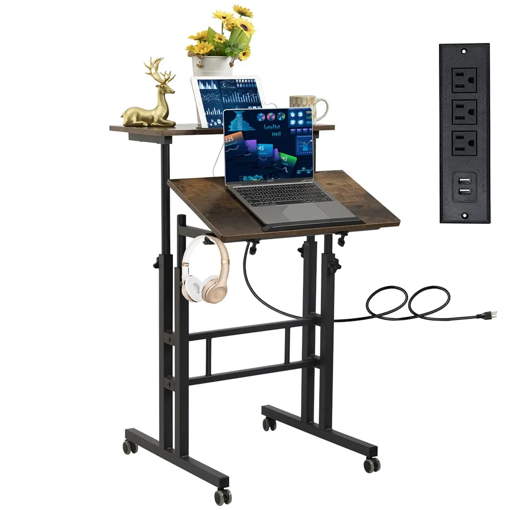 Black Upgrade Adjustable Standing Desk with Charging Station