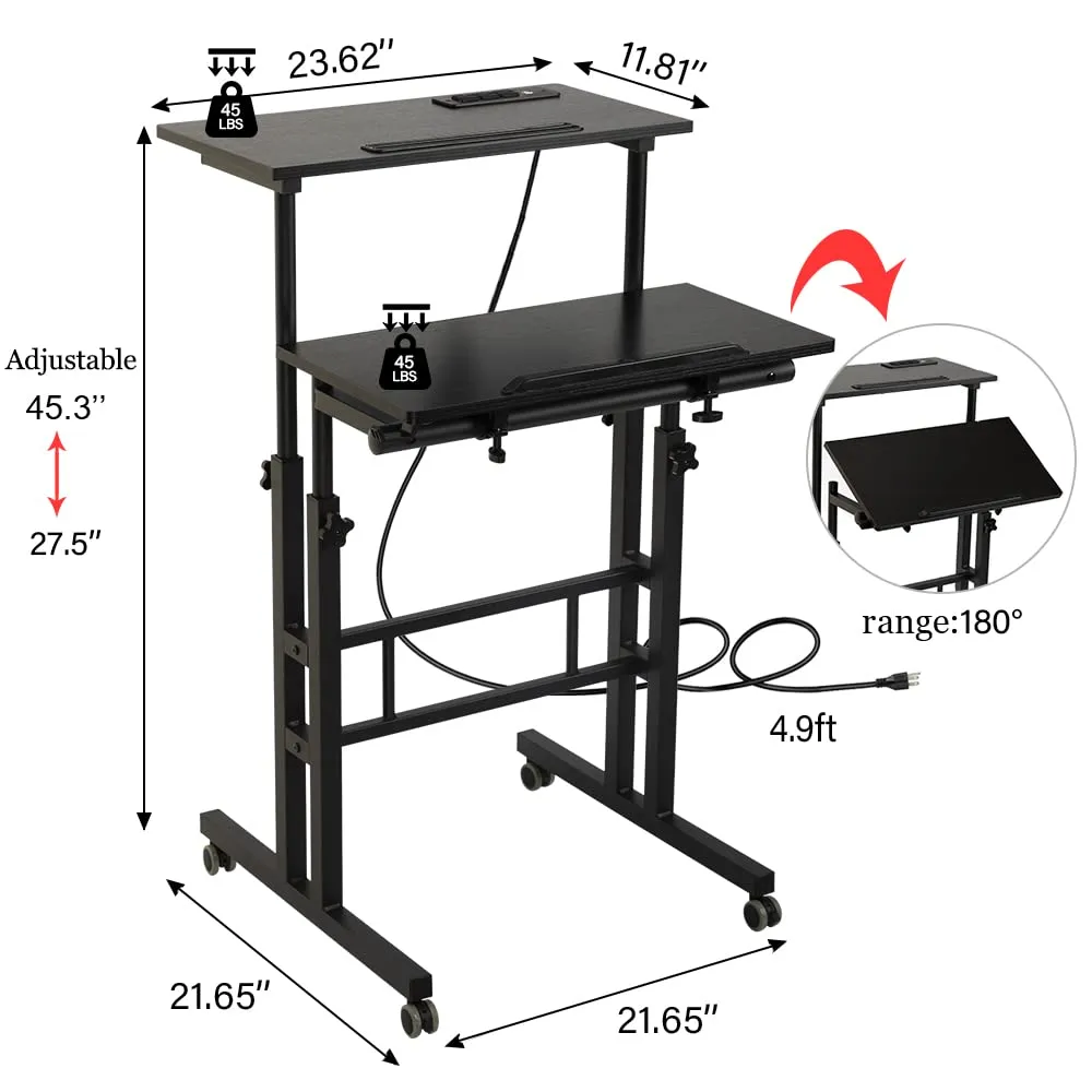 Black Upgrade Adjustable Standing Desk with Charging Station