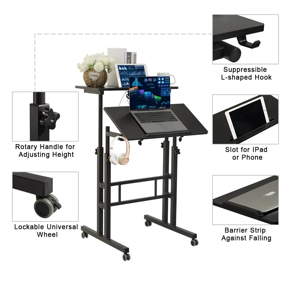 Black Upgrade Adjustable Standing Desk with Charging Station