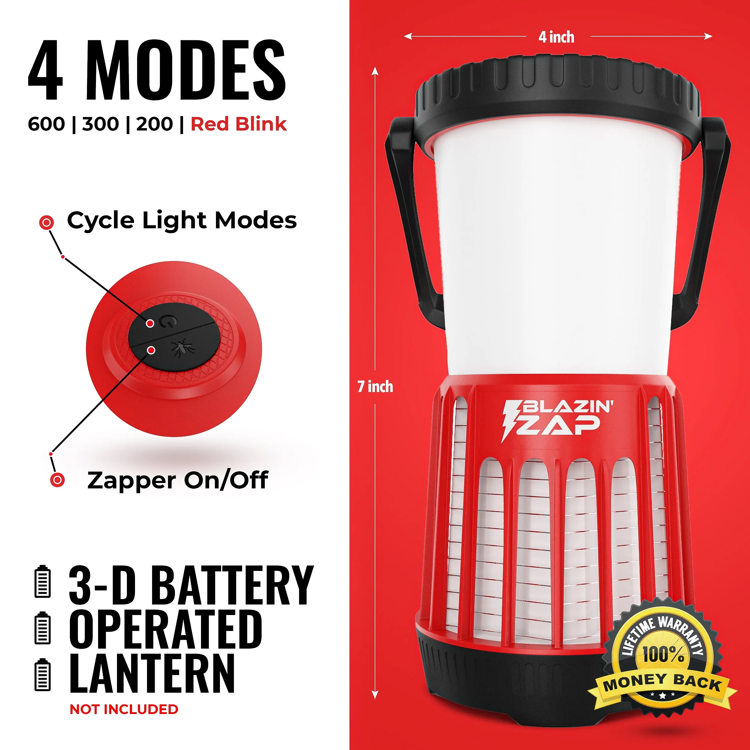 Blazin Zap LED Lantern with Bug, Insect and Mosquito Zapper