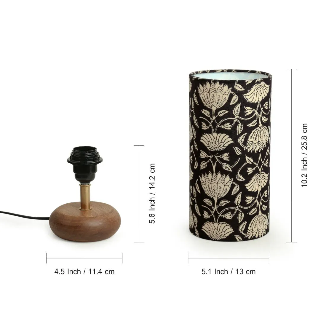 'Blooming Lotus' Cylindrical Table Lamp In Mango Wood (14 Inch)