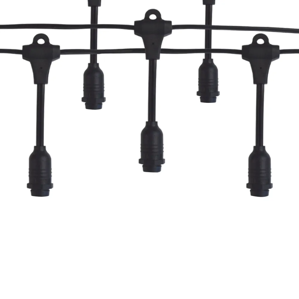 BLOWOUT (Cord Only) 25 Socket Suspended Outdoor Commercial DIY String Light 29 FT Black Cord w/ E12 C7 Base, Weatherproof