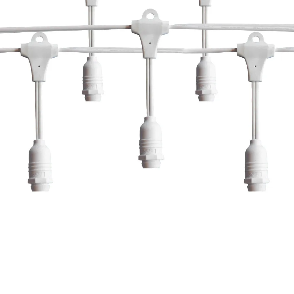 BLOWOUT (Cord Only) 25 Socket Suspended Outdoor Commercial DIY String Light 29 FT White Cord w/ E12 C7 Base, Weatherproof