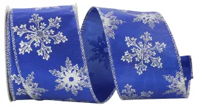 Blue Lamé Silver Snowflakes Ribbon - 2 1/2" x 10 Yards