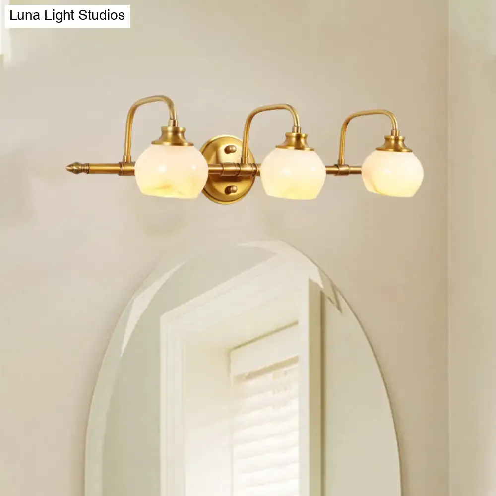 Brass Traditional White Glass Wall Sconce with Metal Curved Arm