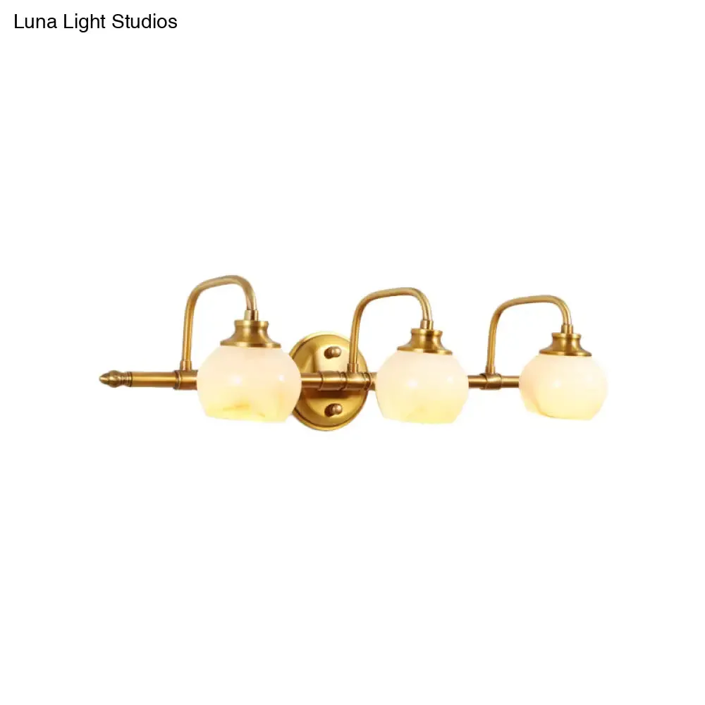 Brass Traditional White Glass Wall Sconce with Metal Curved Arm