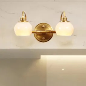 Brass Traditional White Glass Wall Sconce with Metal Curved Arm