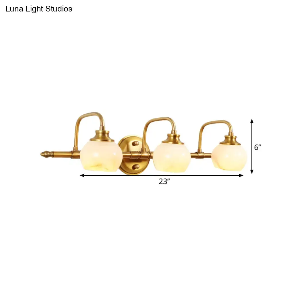 Brass Traditional White Glass Wall Sconce with Metal Curved Arm