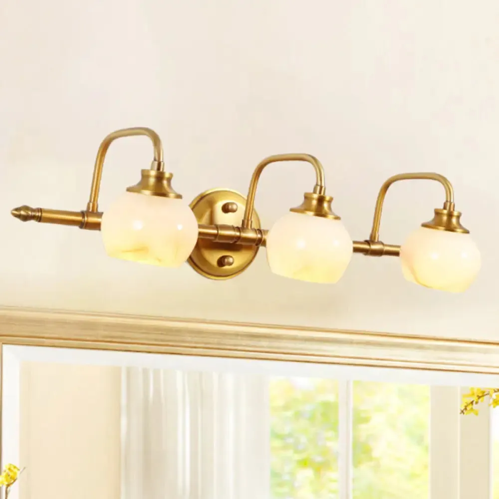 Brass Traditional White Glass Wall Sconce with Metal Curved Arm