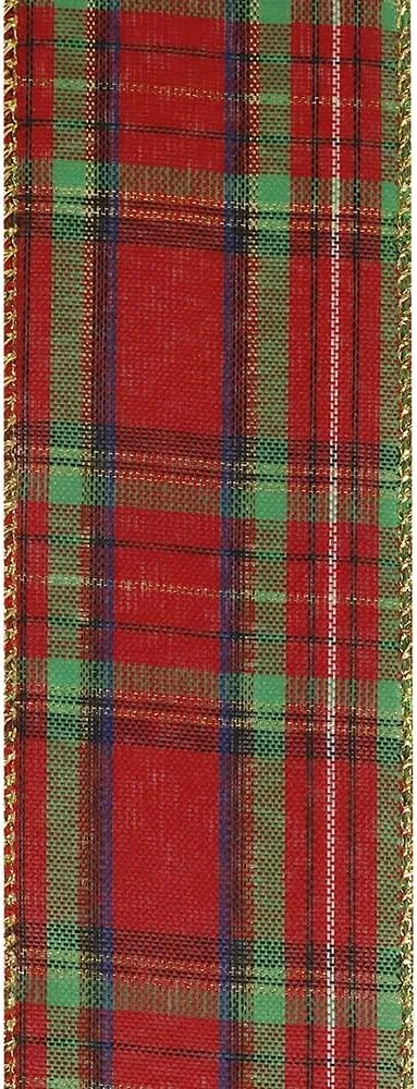 Bright Christmas Tartan Wired Ribbon - 2 1/2" x 50 Yards