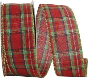 Bright Christmas Tartan Wired Ribbon - 2 1/2" x 50 Yards