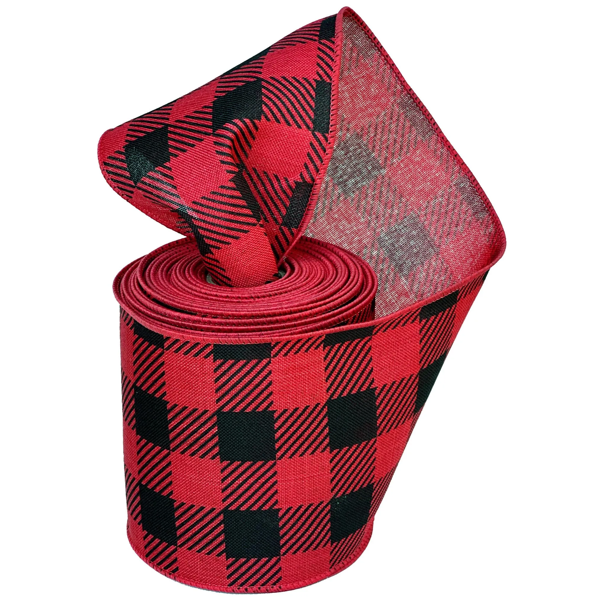 Buffalo Plaid Wired Ribbon Decoration - 4" x 10 Yards, Red & Black