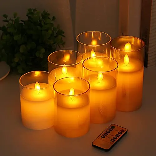 CALANDIS® 3 Pieces Flickering Flameless Candles for Centerpiece Home Party Clear | 3 Flameless Tea Lights