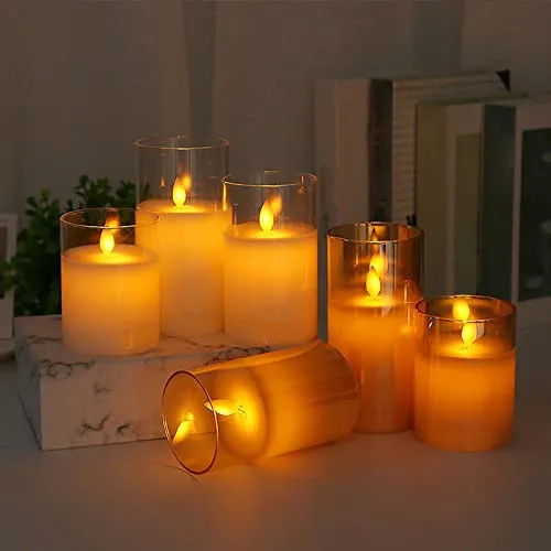 CALANDIS® 3 Pieces Flickering Flameless Candles for Centerpiece Home Party Clear | 3 Flameless Tea Lights