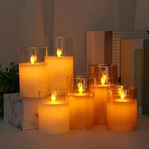 CALANDIS® 3 Pieces Flickering Flameless Candles for Centerpiece Home Party Clear | 3 Flameless Tea Lights