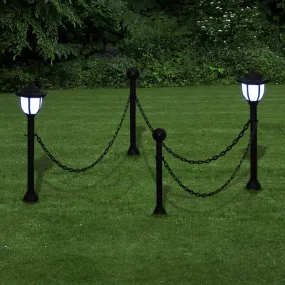 Chain Fence with Solar Lights Two LED Lamps Two Poles