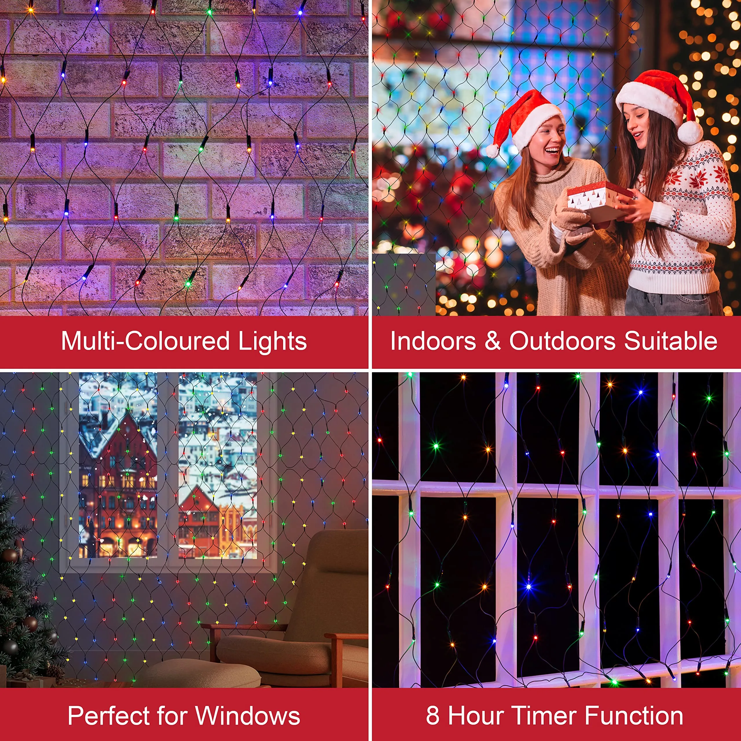 Christmas Workshop 88390 360 LED Multi-Coloured Christmas Window Lights | Net Design | Mains Powered | Indoor and Outdoor | Christmas/Weddings/Gardens | 3.5M x 1.2M