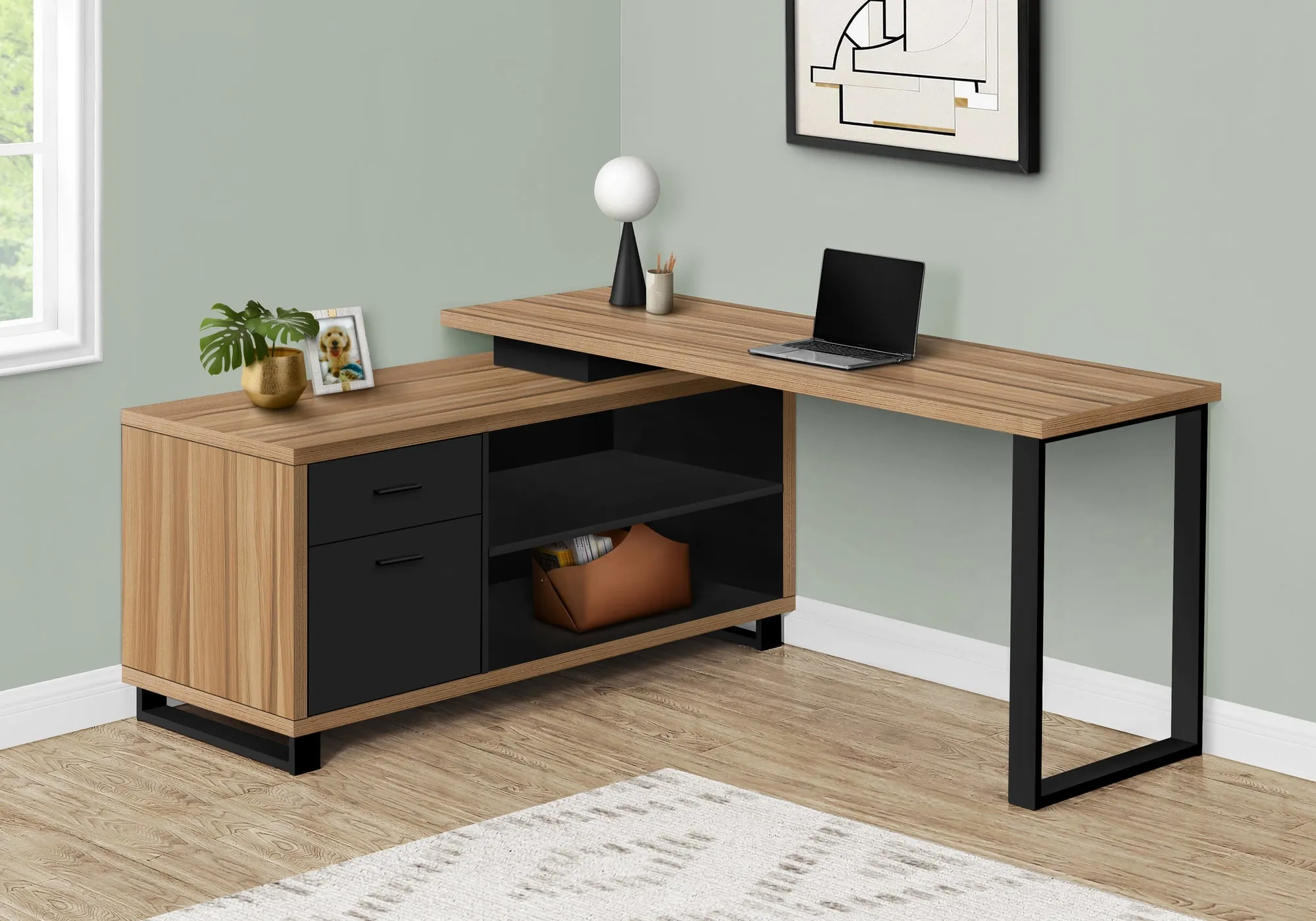 Computer Desk - 72"L Reclaimed / Black Executive Corner