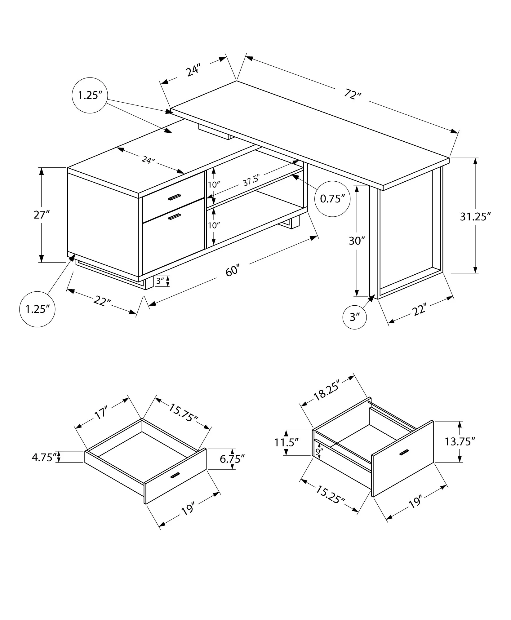 Computer Desk - 72"L Reclaimed / Black Executive Corner