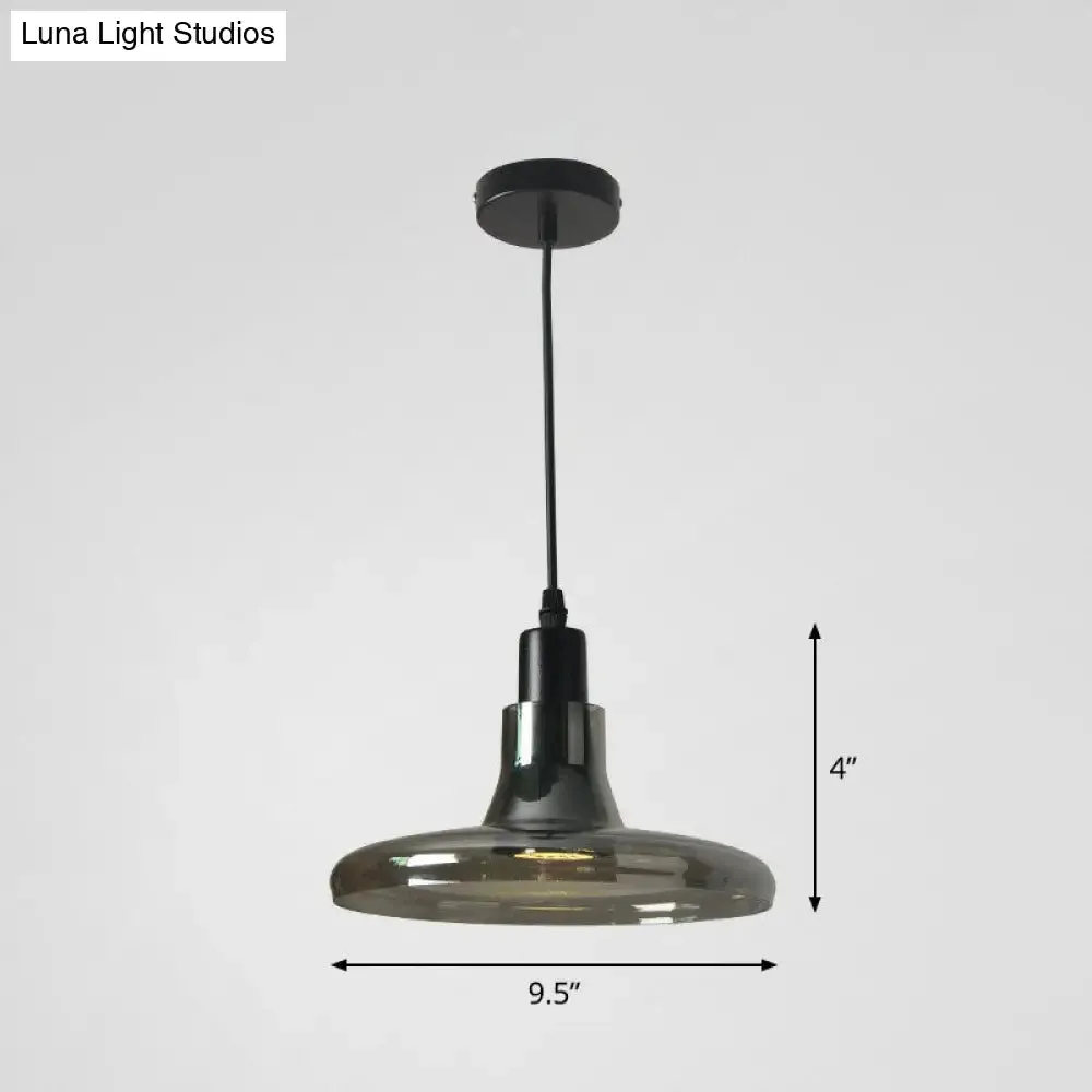 Contemporary Black Smoke Grey Glass Pot Lid Pendant Light for Dining Room Ceiling Lighting