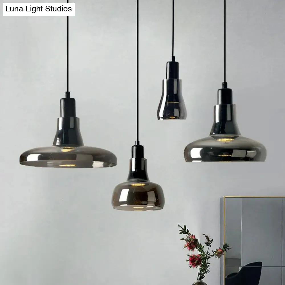 Contemporary Black Smoke Grey Glass Pot Lid Pendant Light for Dining Room Ceiling Lighting