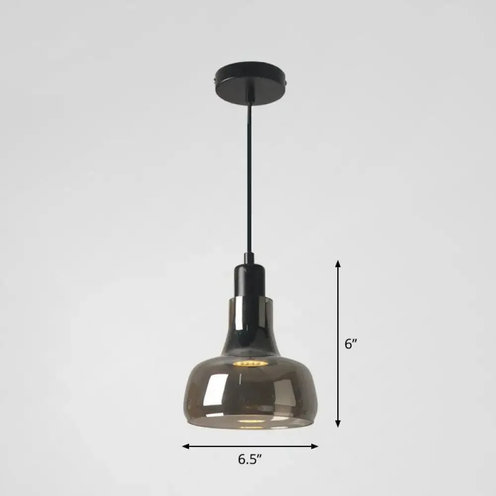 Contemporary Black Smoke Grey Glass Pot Lid Pendant Light for Dining Room Ceiling Lighting