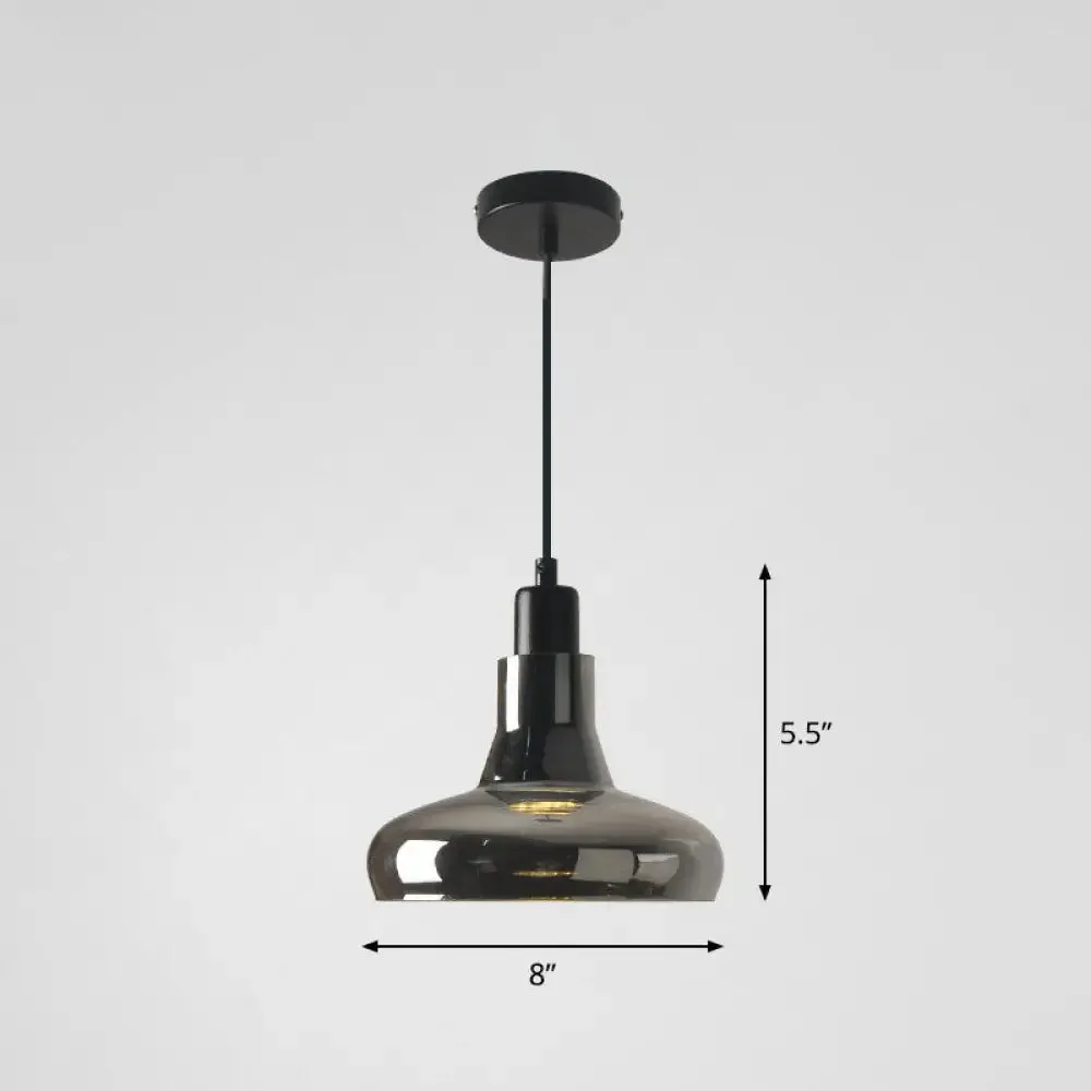 Contemporary Black Smoke Grey Glass Pot Lid Pendant Light for Dining Room Ceiling Lighting