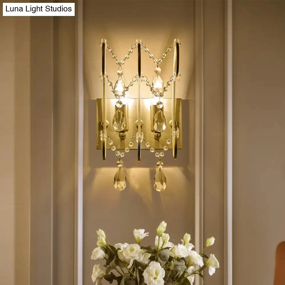 Contemporary Crystal Strand Sconce with 2-Lights and Silver Rod - Wall Mounted for Bedroom