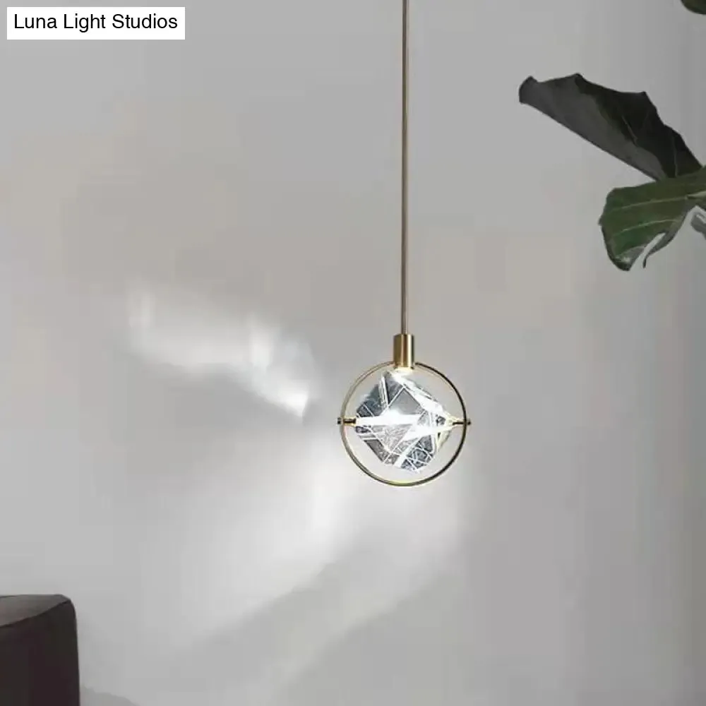 Contemporary LED Crystal Suspension Lamp - Elegant Gold Ring Pendant