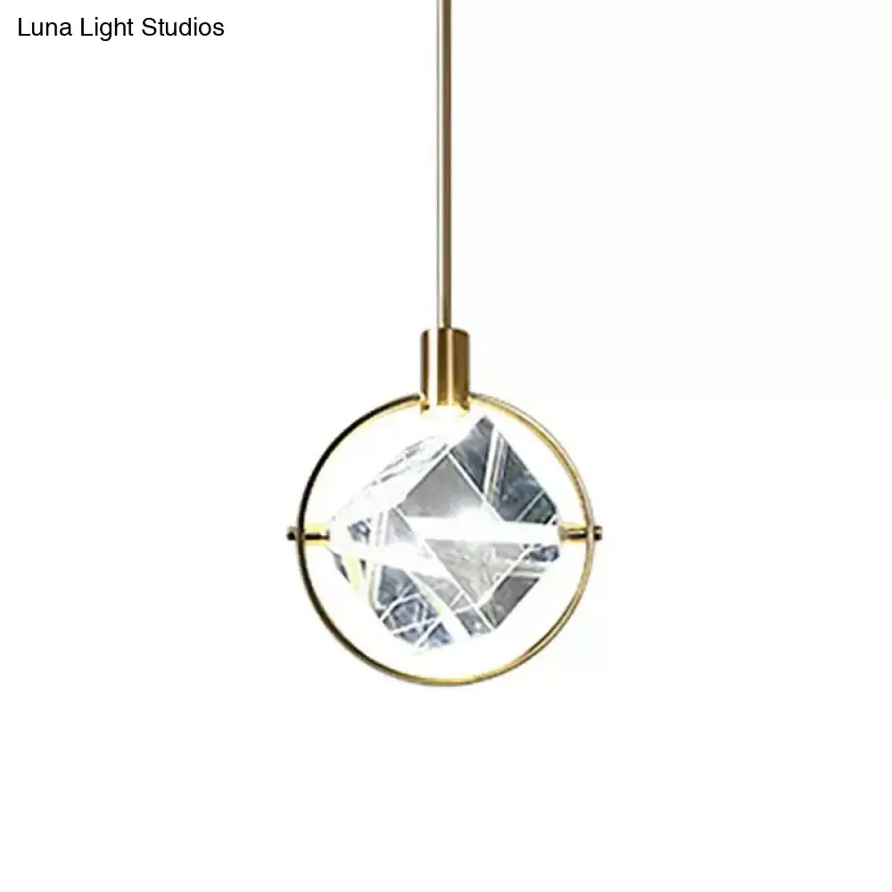 Contemporary LED Crystal Suspension Lamp - Elegant Gold Ring Pendant