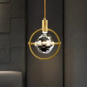 Contemporary LED Gold Crystal Hanging Lamp Kit - Bedroom Annular Suspension Light