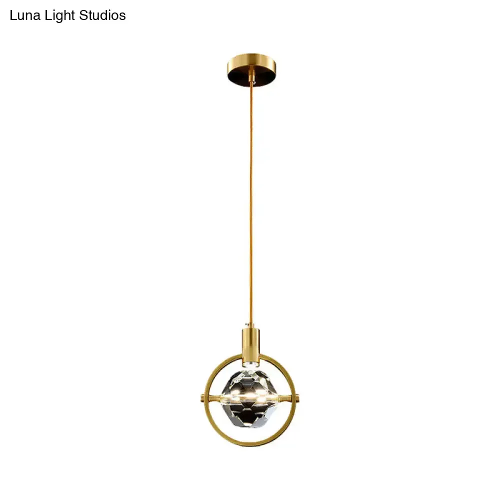 Contemporary LED Gold Crystal Hanging Lamp Kit - Bedroom Annular Suspension Light