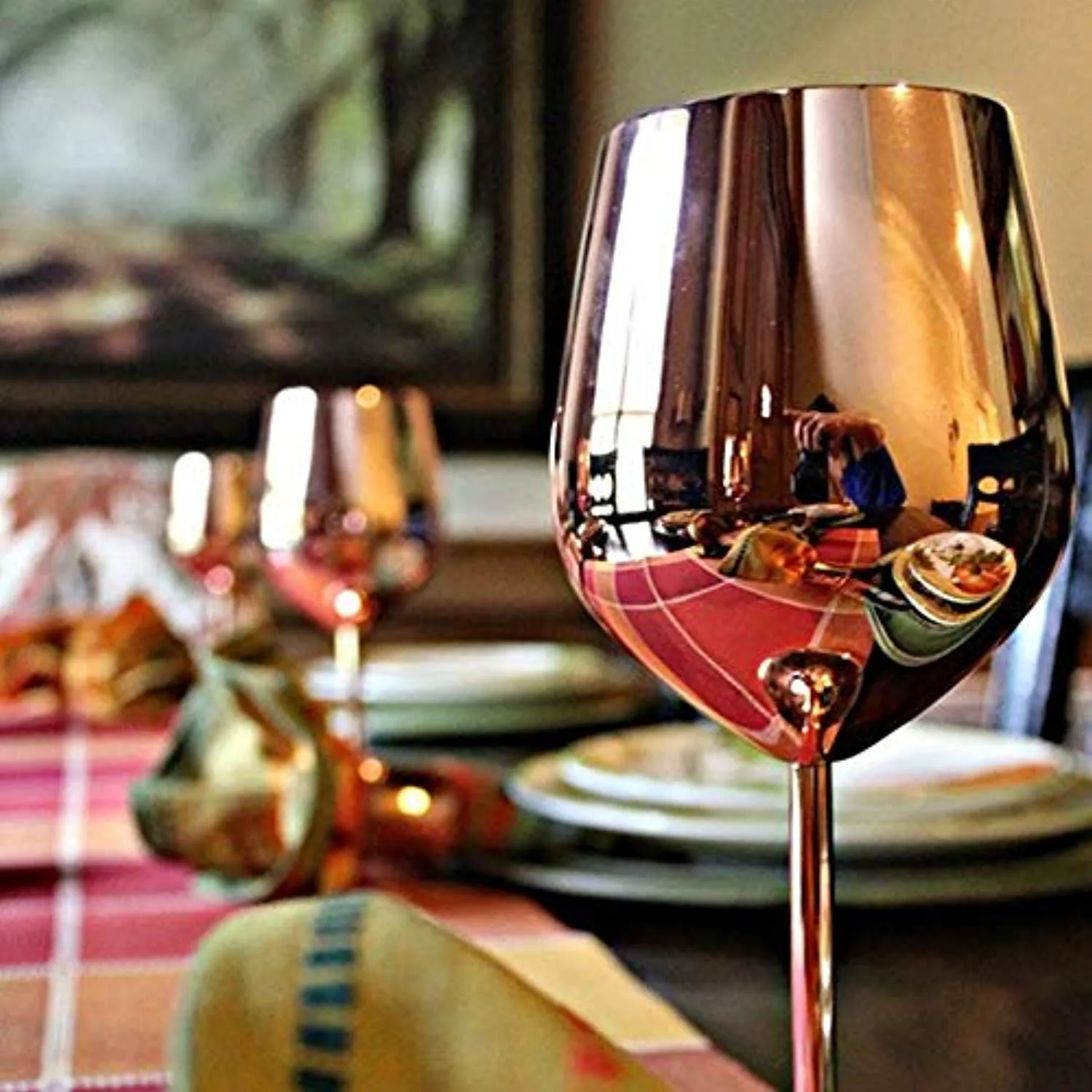 Copper Wine Glasses Stainless Steel Stemmed (Set of 4)