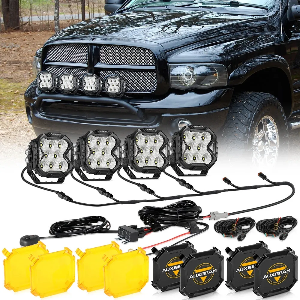 CUBE-Z Series 4 Inch Flood LED Pod Lights Off Road Lights with White DRL & Amber Turn Signal Lights