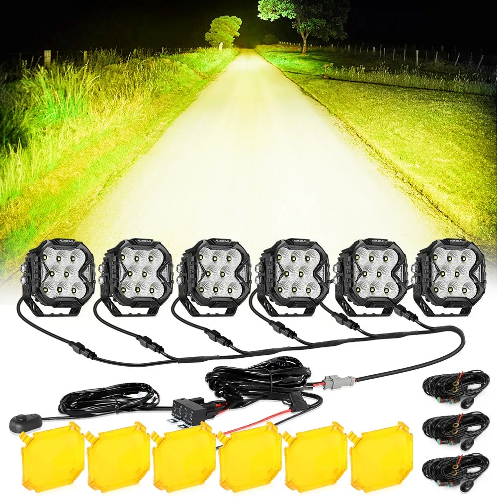 CUBE-Z Series 4 Inch Flood LED Pod Lights Off Road Lights with White DRL & Amber Turn Signal Lights