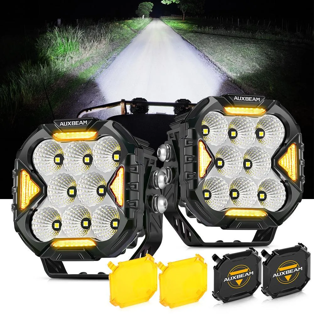 CUBE-Z Series 4 Inch Flood LED Pod Lights Off Road Lights with White DRL & Amber Turn Signal Lights