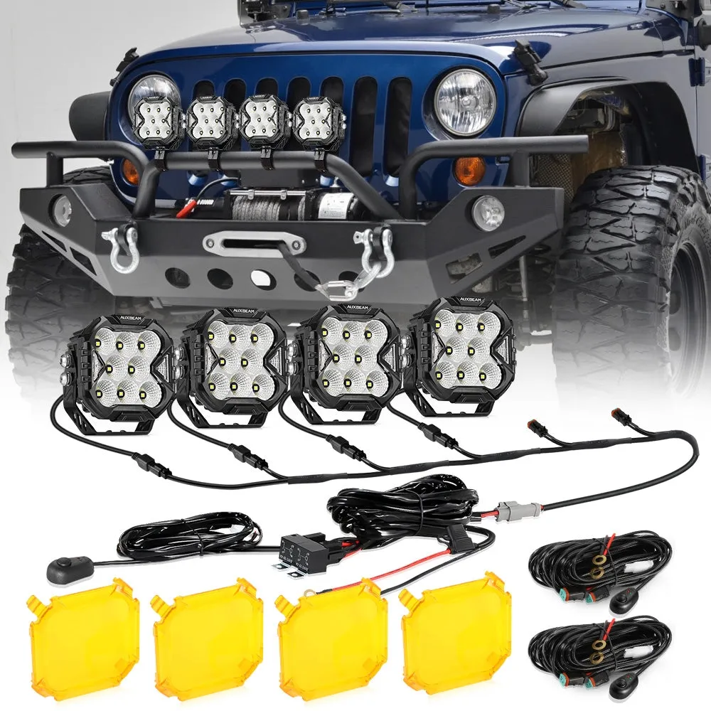 CUBE-Z Series 4 Inch Flood LED Pod Lights Off Road Lights with White DRL & Amber Turn Signal Lights