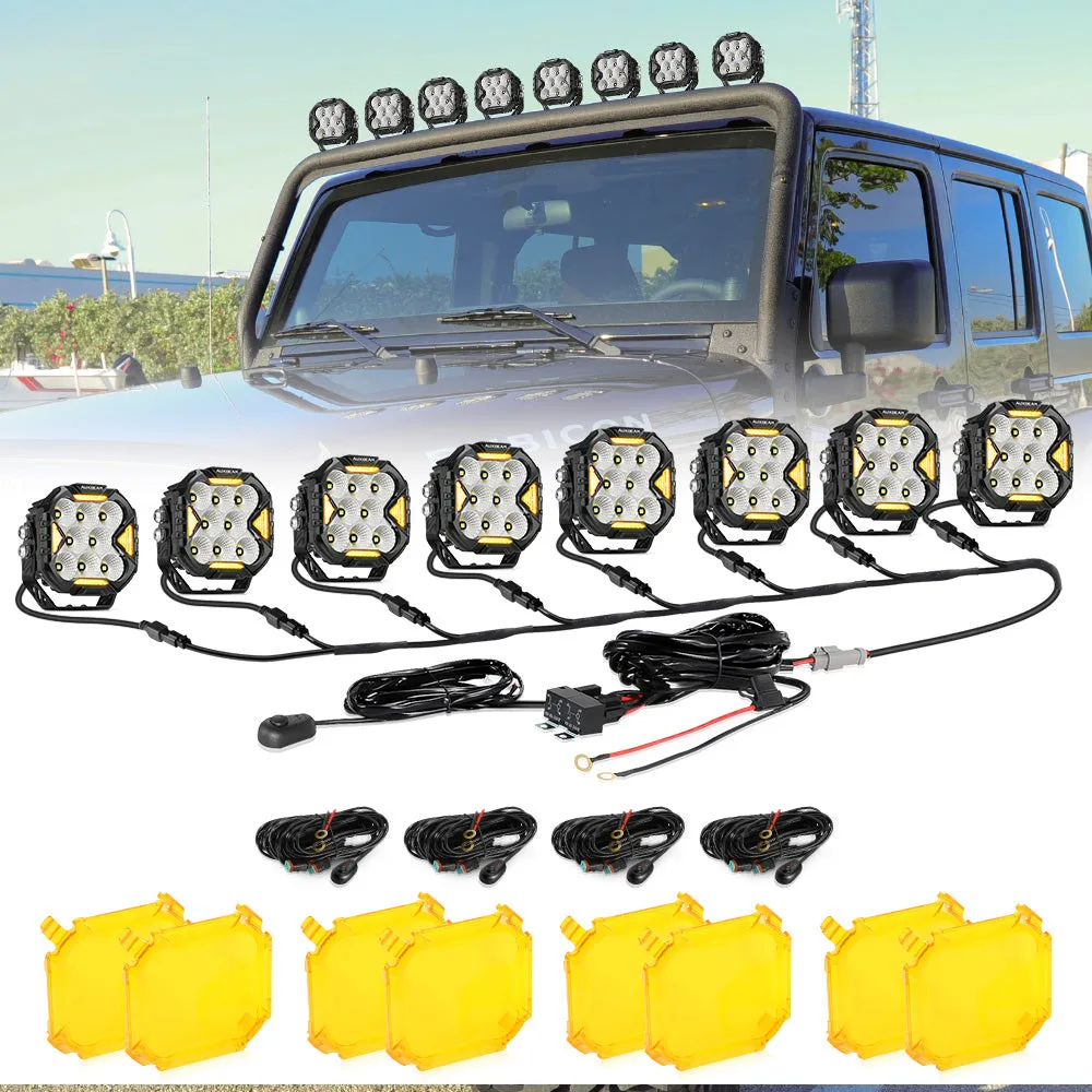 CUBE-Z Series 4 Inch Flood LED Pod Lights Off Road Lights with White DRL & Amber Turn Signal Lights