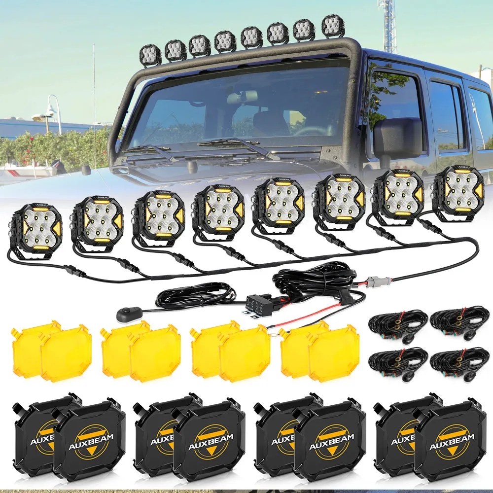 CUBE-Z Series 4 Inch Flood LED Pod Lights Off Road Lights with White DRL & Amber Turn Signal Lights