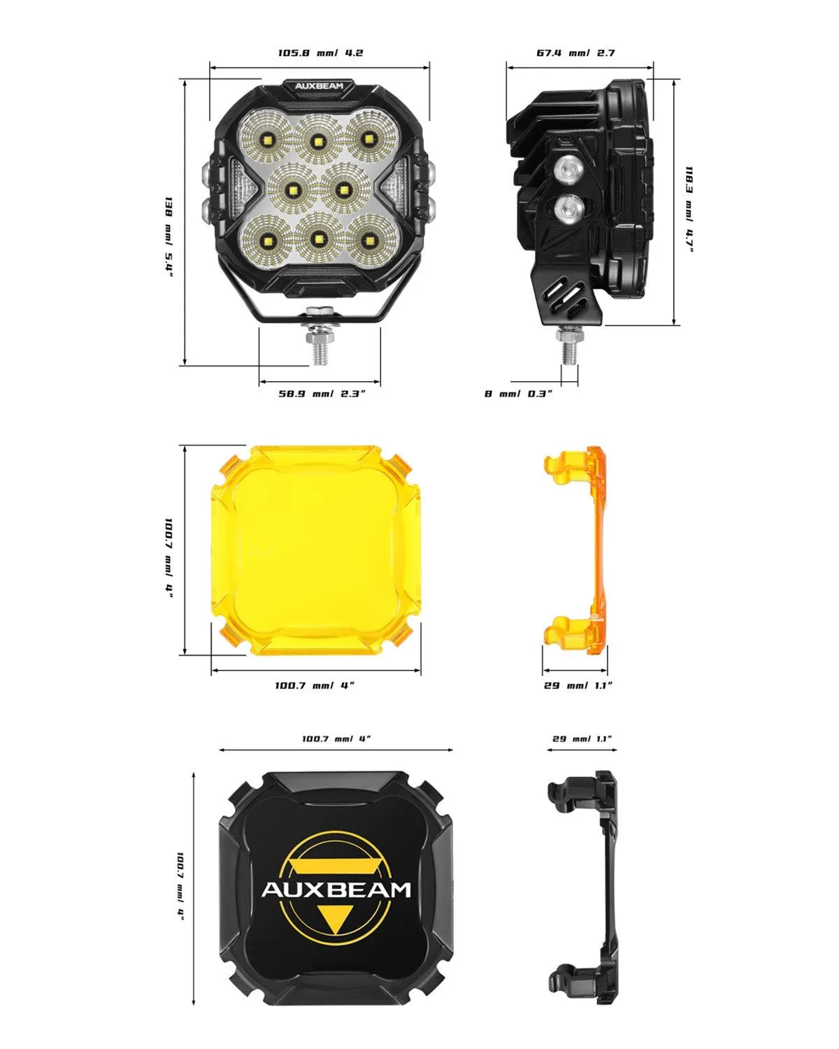 CUBE-Z Series 4 Inch Flood LED Pod Lights Off Road Lights with White DRL & Amber Turn Signal Lights