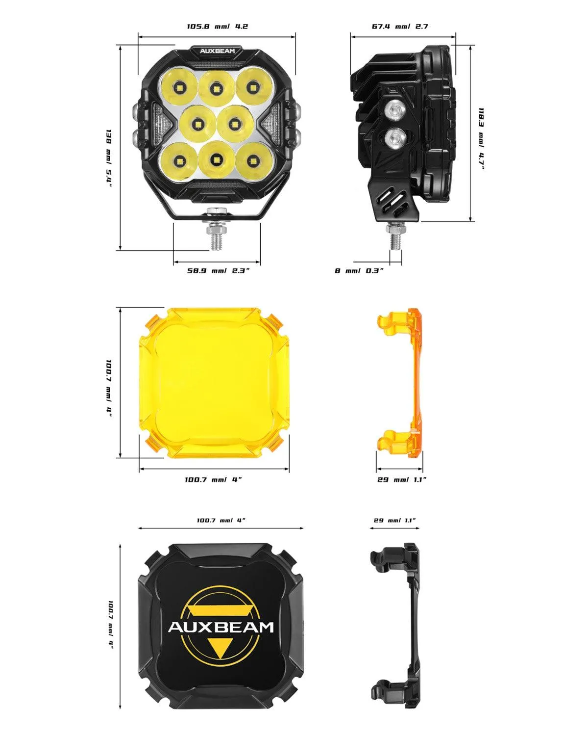 CUBE-Z Series 4 Inch Spot LED Pod Lights Off Road Lights with White DRL & Amber Turn Signal Lights